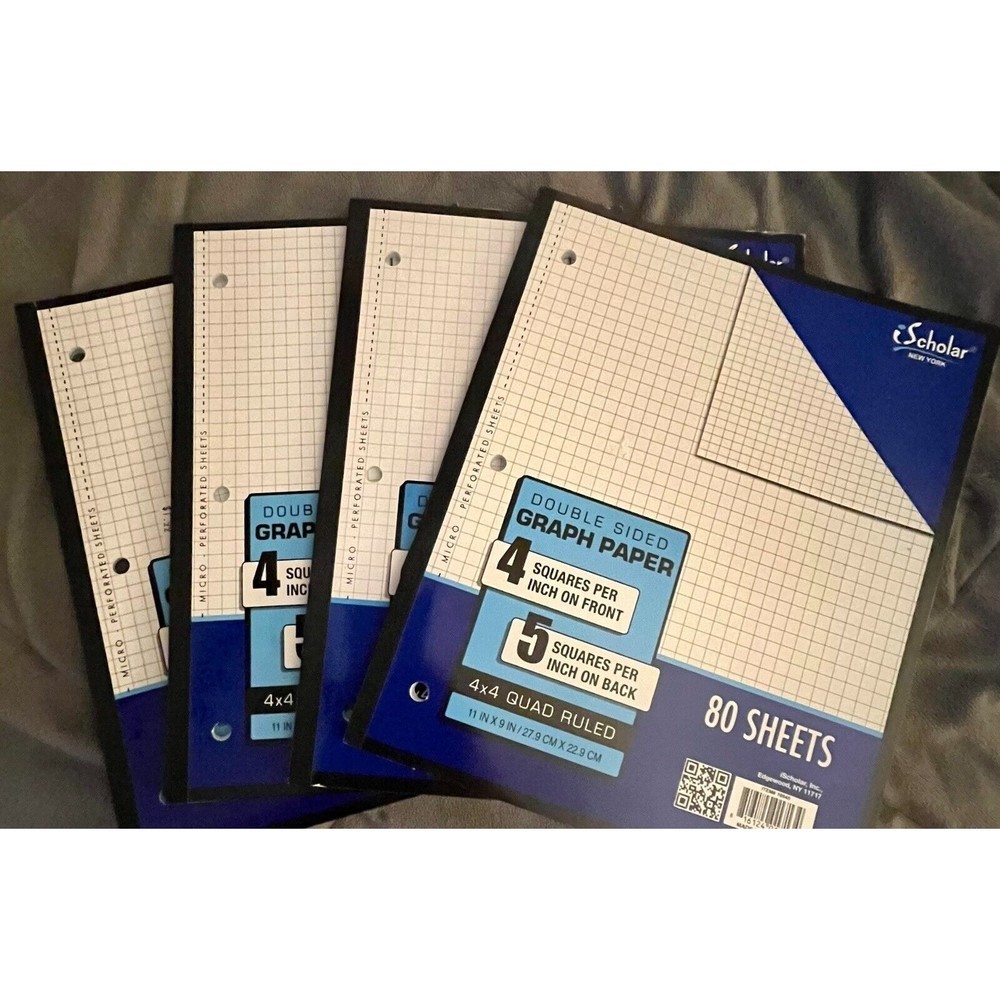 4 pack iScholar Double Sided Graph Paper School Supplies 80 Sheets Each